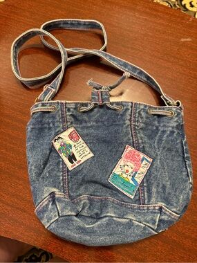 Retro Denim Patch Bucket Bag
